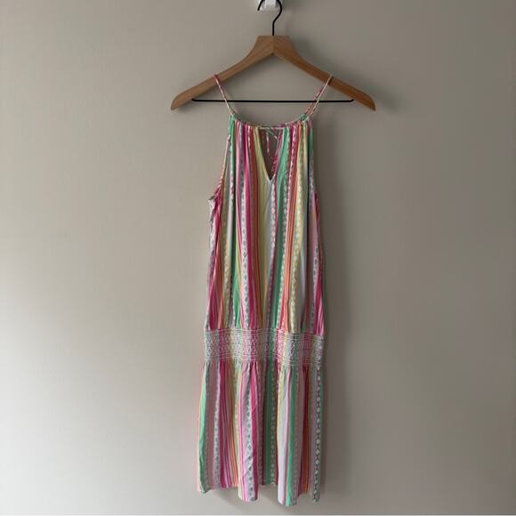 Southern Tide Smocked Waist Mini Dress Colorful spaghetti strap tie bow keyhole - Picture 11 of 11